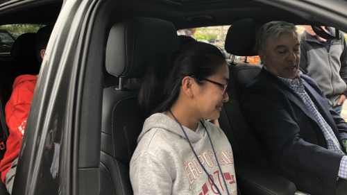 Keysight CEO, Ron Nersesian, goes hands-on with students during a STEM focused Mike Hauser Academy event hosted at Keysight headquarters, sharing a walkthrough of his personal electronic vehicle to showcase the related technologies as part of the student learning experience.