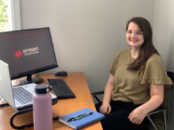 Madison Wickett, working from remotely during her internship with Keysight.