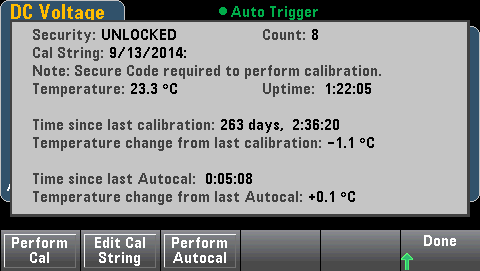 Autocalibration (ACAL) screen information