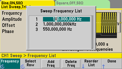 Frequency list setup